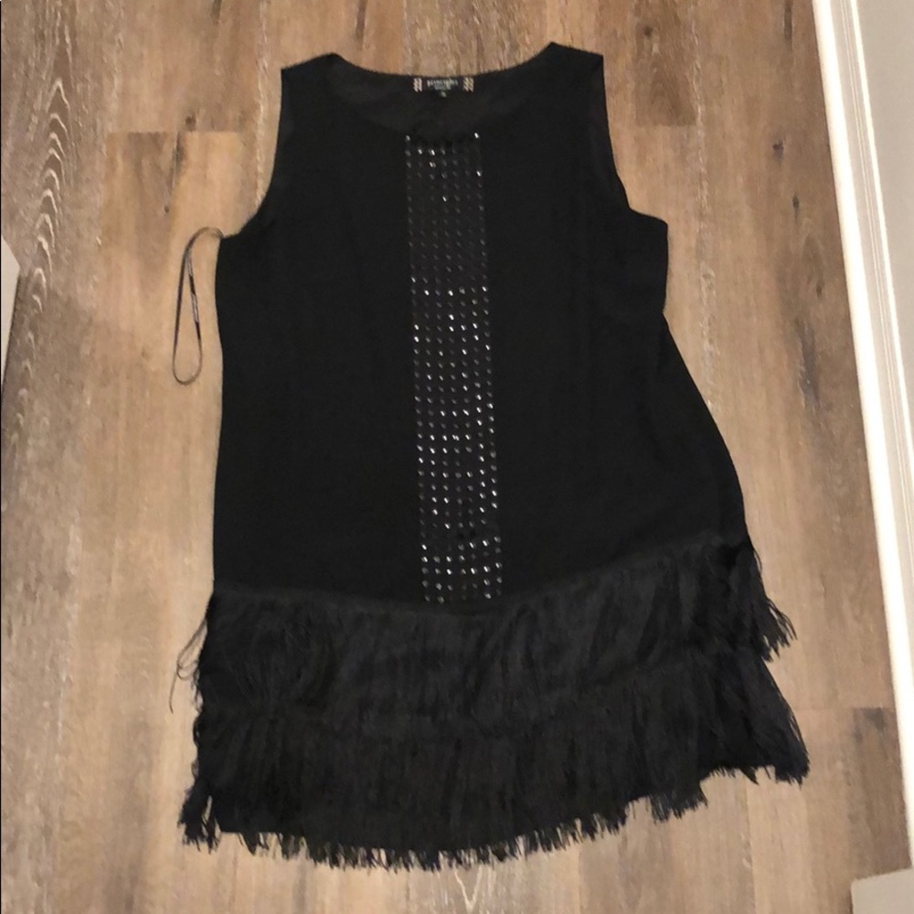 Vintage Style Black Fringe Shift Dress